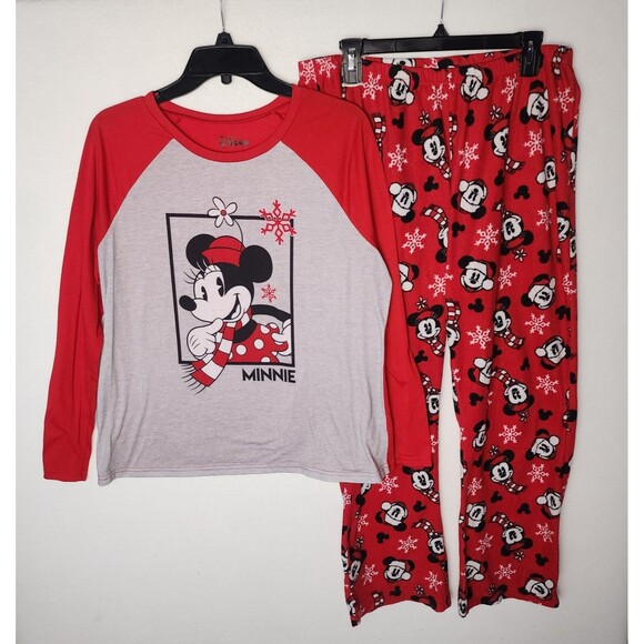Disney Minnie Mouse Christmas Fleece Pajama Set Womens Large - Picture 1 of 4